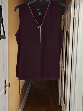 INC International Concepts Plum Zip-Front Sleeveless Top